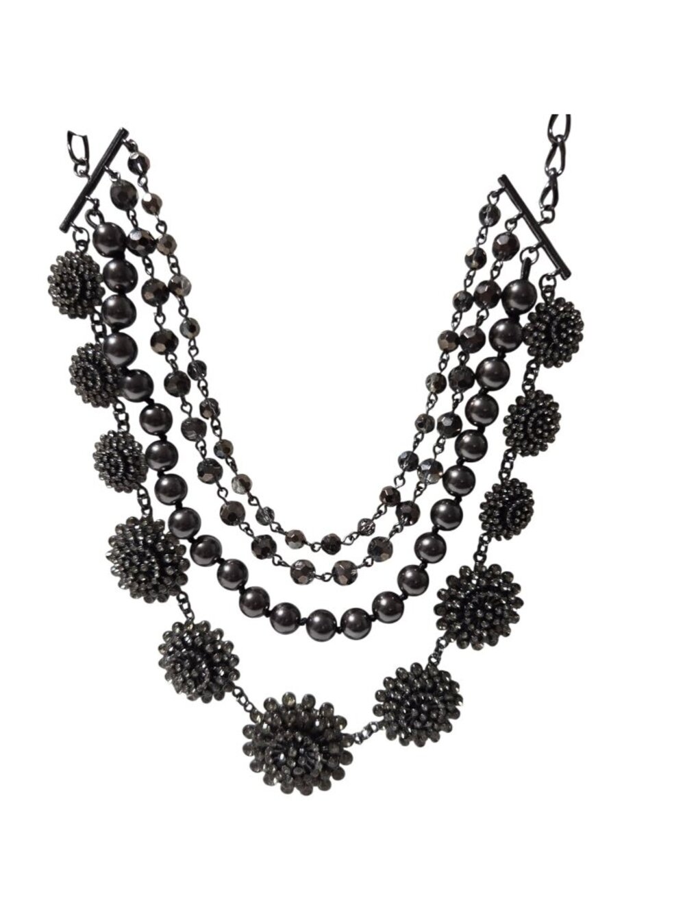 Vintage Black Crystal Floral Beaded Statement Necklace Retro Fashion Jewelry